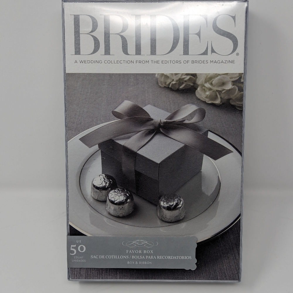 BRIDES wedding favors box & gift tags set modern silver gray